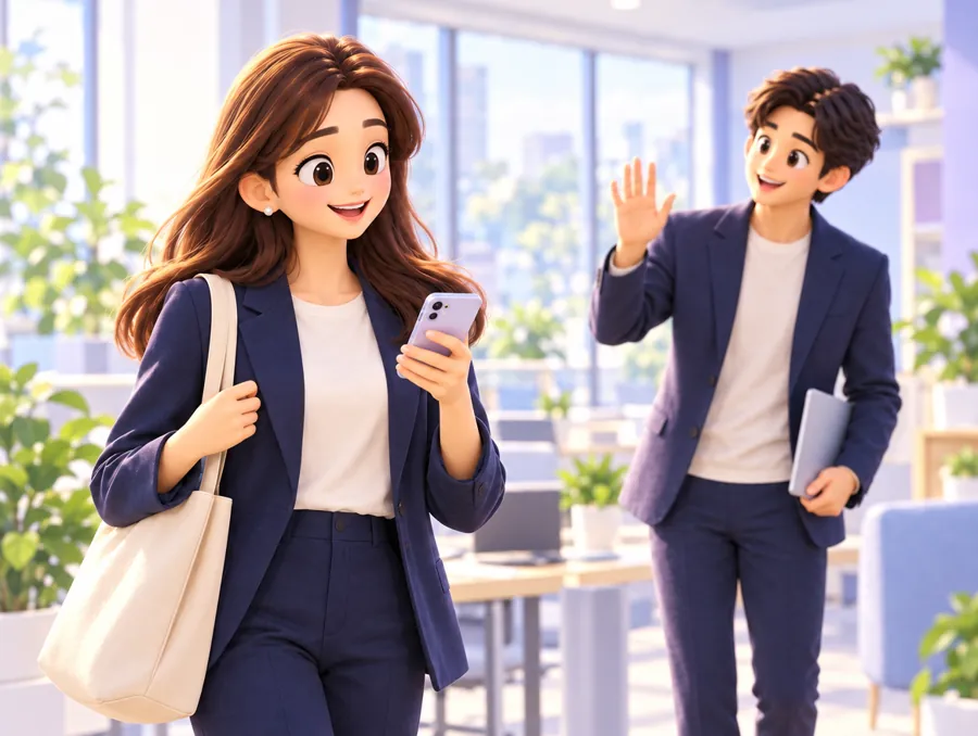 入社後、職場で先輩に迎えられる人（イメージ）
